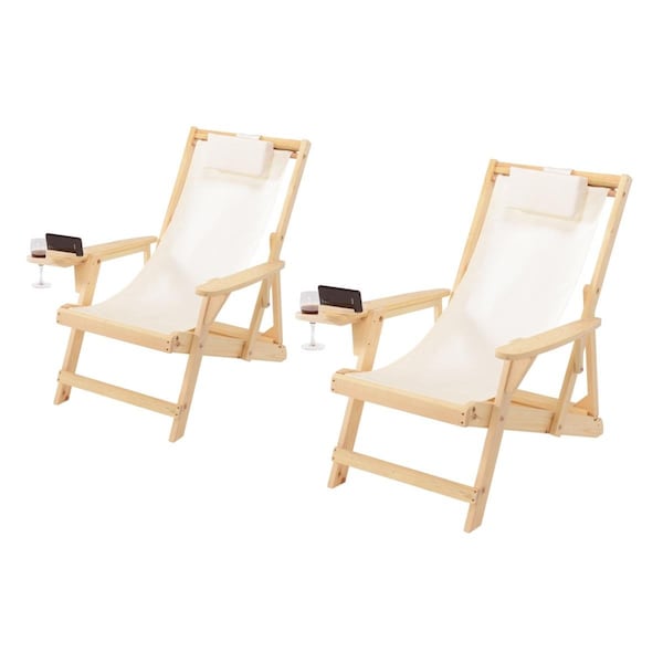 W Unlimited Romantic Collection Canvas Sling Chair with Cup and Wine Holder Set of 2 2117NC-BG-CH2 - main